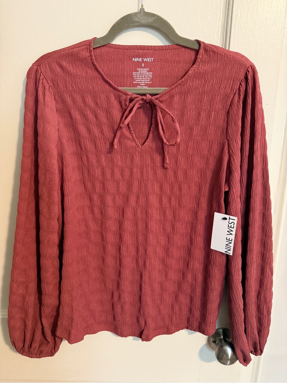 Nine West Mauve Long-Sleeve Tie-Neck Blouse